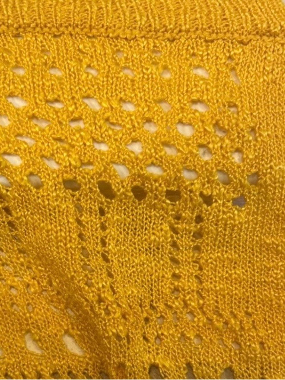 Golden Mustard Open Knit Cardigan Boho Draped Lightweight Sweater - Picture 7 of 7